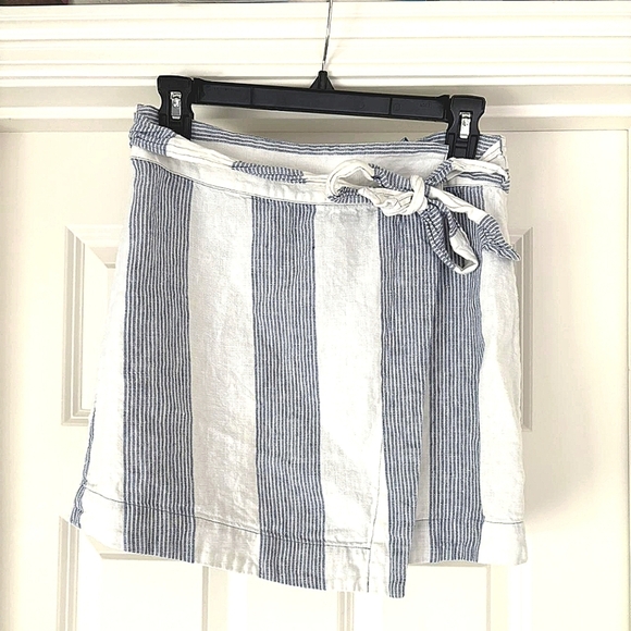 Free People Uptown Days Blue White Stripe Linen Wrap Skirt Size 2 - Picture 5 of 8